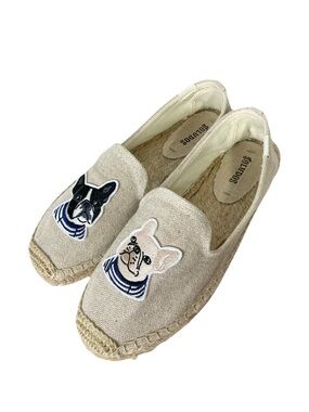 Nwot SOLUDOS Shoes Women 7 French Bulldog Espadrilles Cream Canvas Loafers Flat